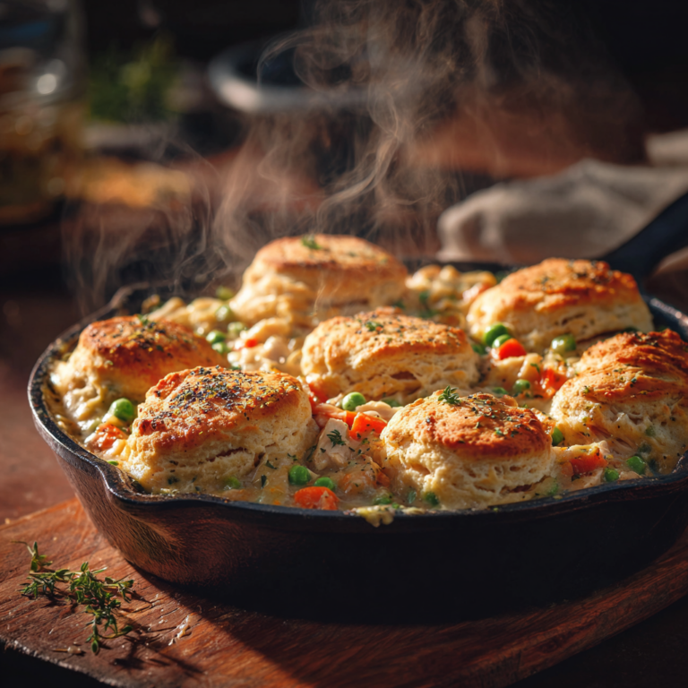 Chicken Pot Pie with Biscuits – Creamy, Cozy & Easy Dinner