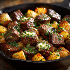 Read more about the article Garlic Steak Bites and Potatoes – Easy, Juicy & One-Pan Dinner