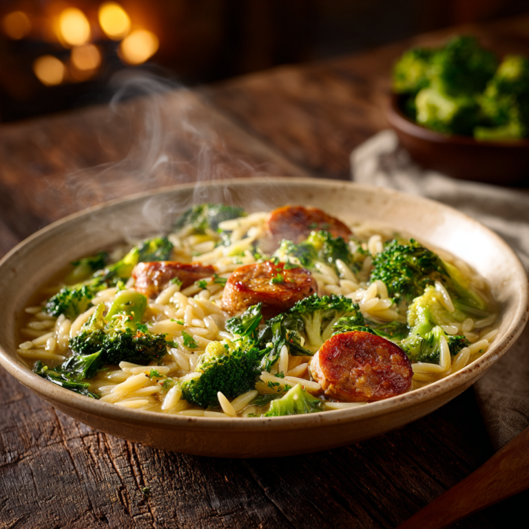 Chicken Sausage Broccoli Orzo – Easy One-Pan Dinner Recipe