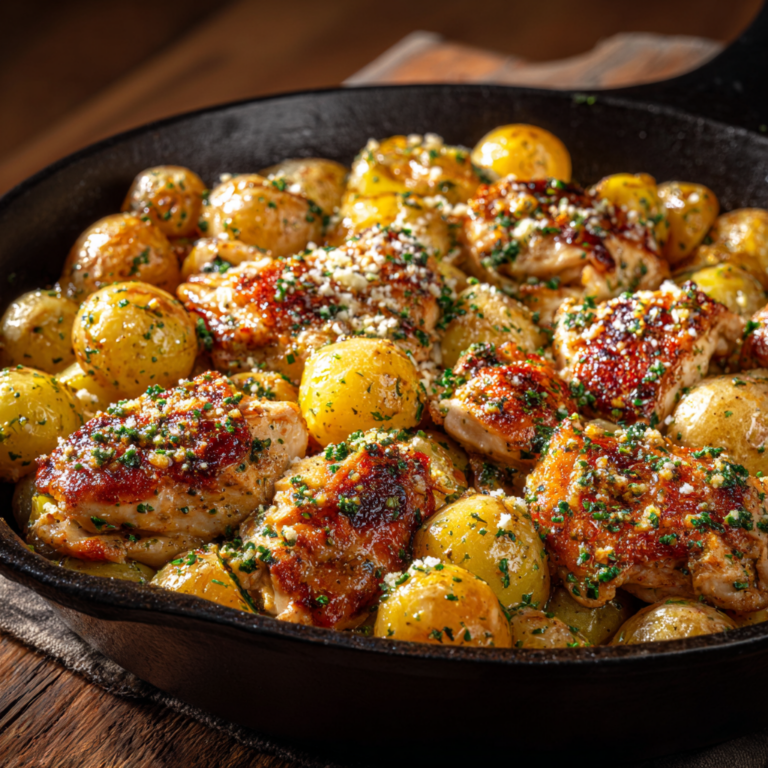 Garlic Parmesan Chicken and Potatoes Skillet – Easy One-Pan Dinner