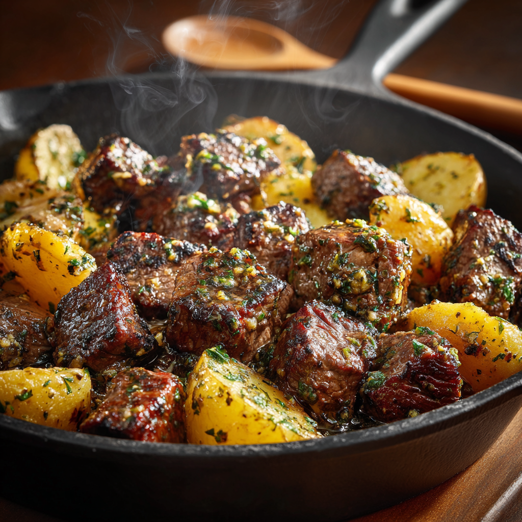 You are currently viewing Garlic Butter Steak Bites and Potatoes Skillet – Easy 30-Minute Dinner