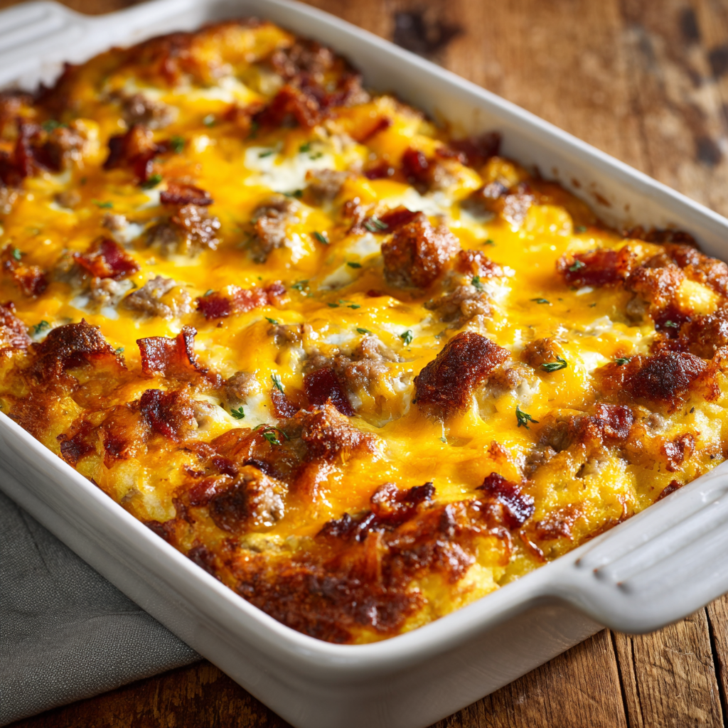 You are currently viewing Crack Breakfast Casserole: Cheesy Bacon & Sausage Hash Brown Bake