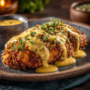 Read more about the article Pretzel Chicken with Mustard Cheddar Sauce – Crispy & Comforting Dinner